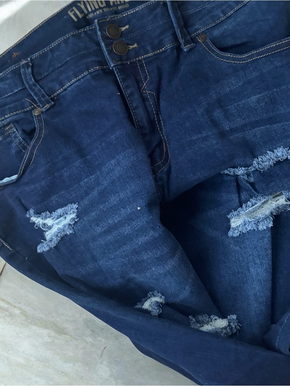 Ripped Dark Blue Skinny Jeans - Picture 3 of 6